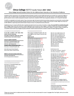 Citrus College General Education Pattern for the California State University or the University of California  Form