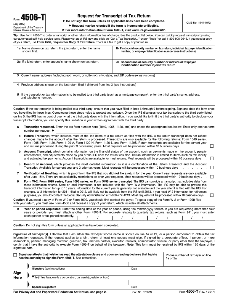  4506t  Form 2017