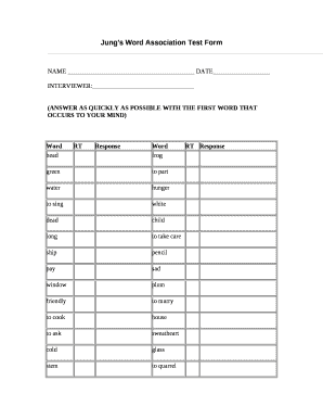 Jung Word Association Test PDF  Form