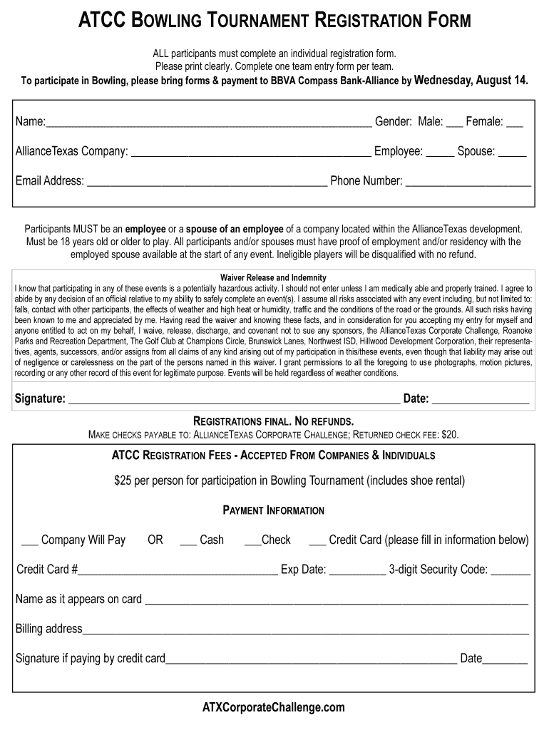 Bowling Registration Form Template