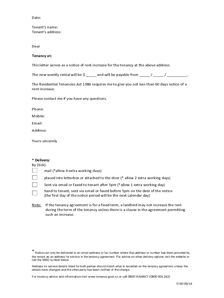 Notice of Rent Increase Online Template  Form