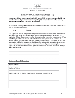 FACILITY APPLICATION FORM APD 01