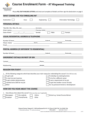 Course Enrolment Form RT Ringwood Training