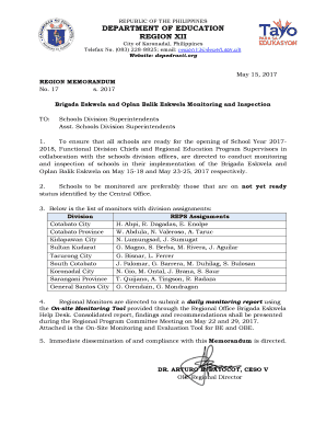 Oplan Balik Eskwela Monitoring Form