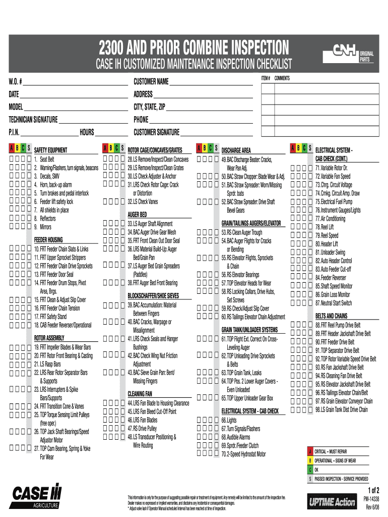  2300 and PRIOR COMBINE INSPECTION 2008