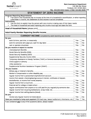 Zero Income Statement Template  Form