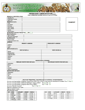 Nysc Bio Data Form