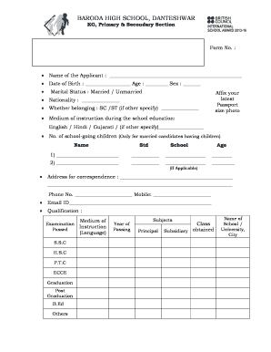 Baroda High School Danteshwar  Form