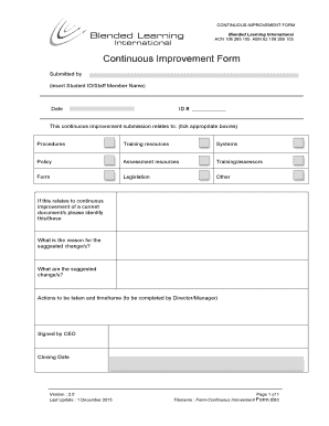 Continuous Improvement Form Template