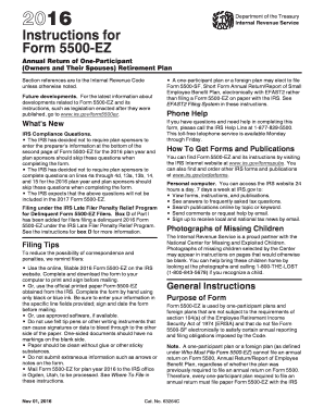  Irs 5500ez Instructions  Form 2016