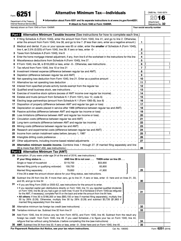  Form 6251 2016