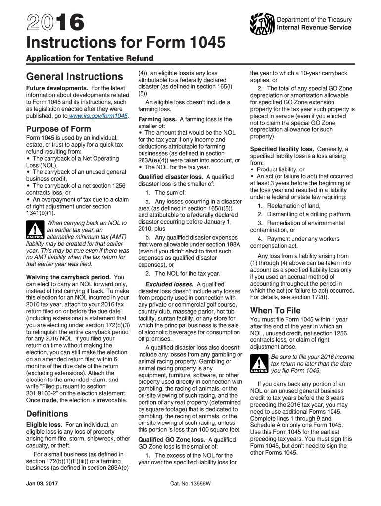  Instructions 1045 Form 2016