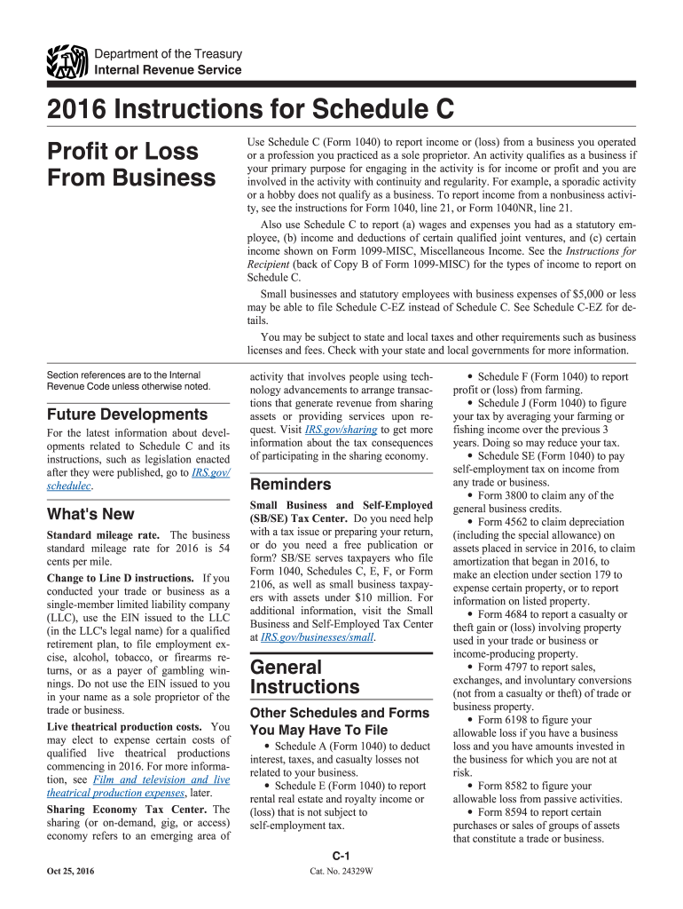  Instructions for Schedule C Irsgov Form 2016