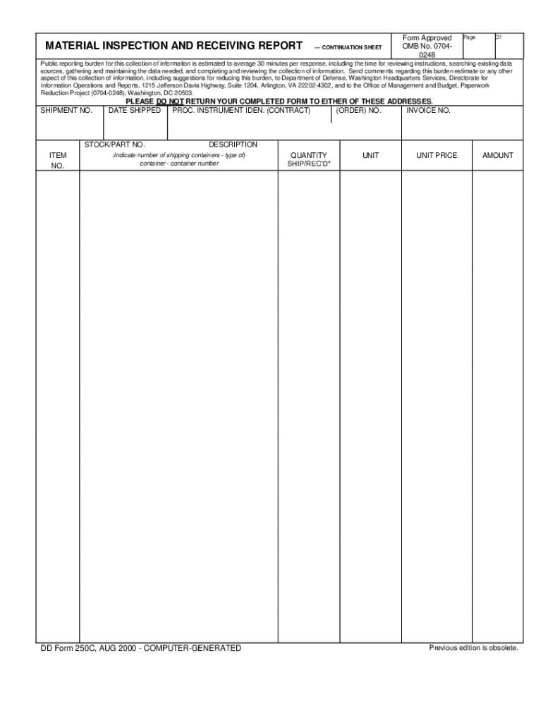 MATERIAL INSPECTION and RECEIVING REPORT CONTINUAT  Form