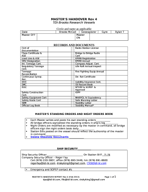 Master Handover Form