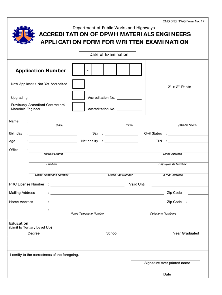 Dpwh Accreditation  Form