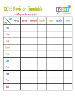 Revision Timetable Template Gcse PDF  Form