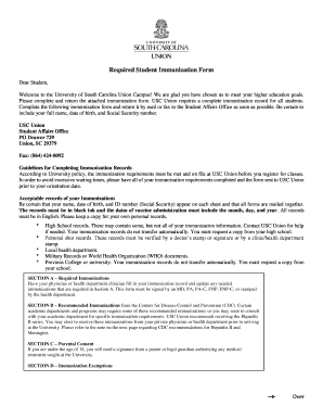  Required Student Immunization Form 2015-2024