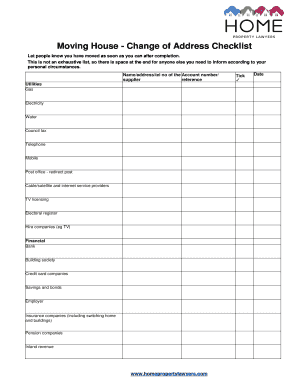 Change of Address Checklist Printable Uk  Form