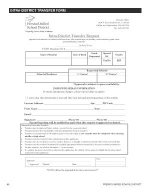Fresno Unified Transfers Office  Form