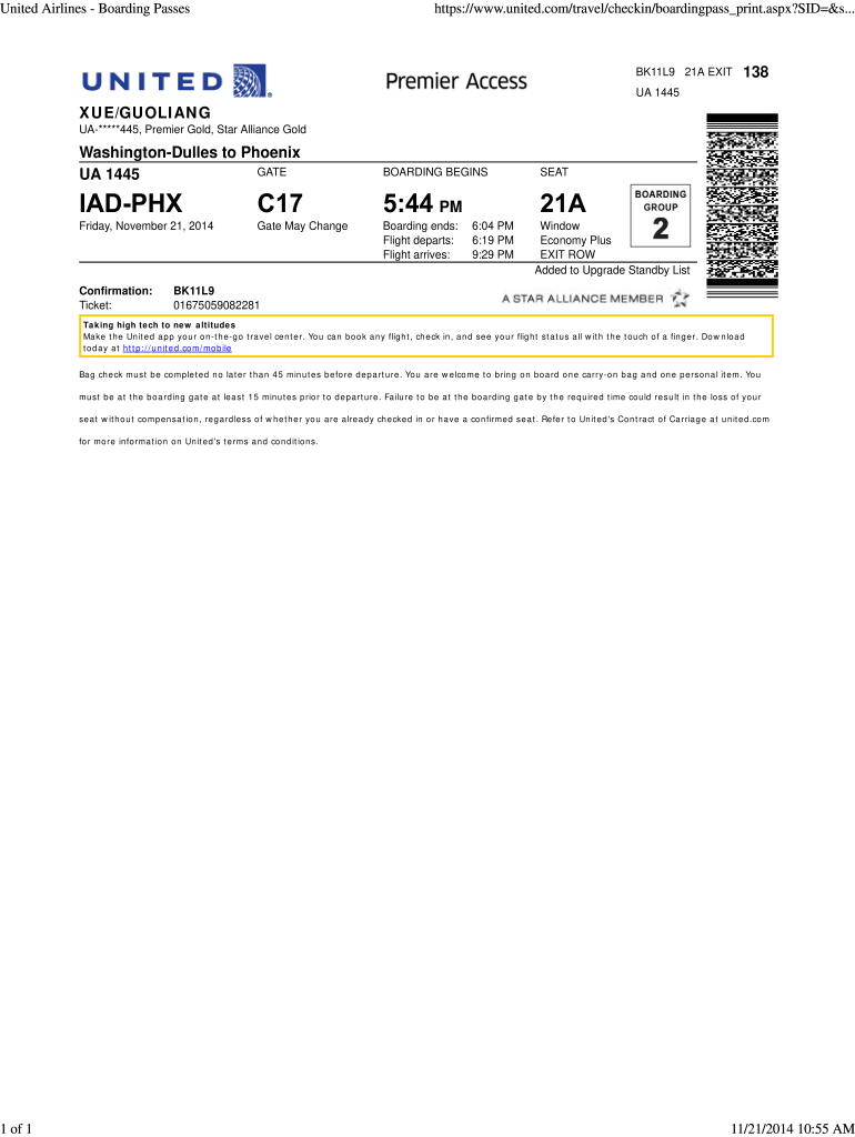 United Boarding Pass  Form