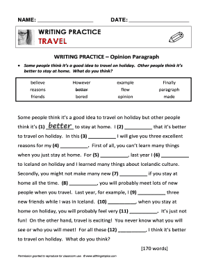 Writing Practice Opinion Paragraph  Form