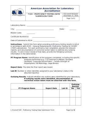 F104 Proficiency Testing Data Submission Form