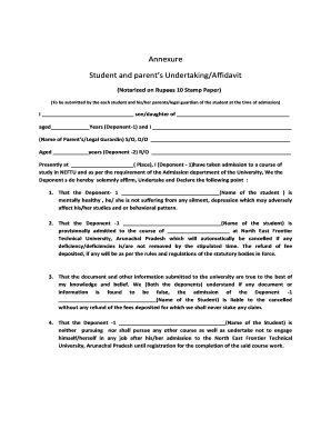 Undertaking by Parents Format for Weak Students