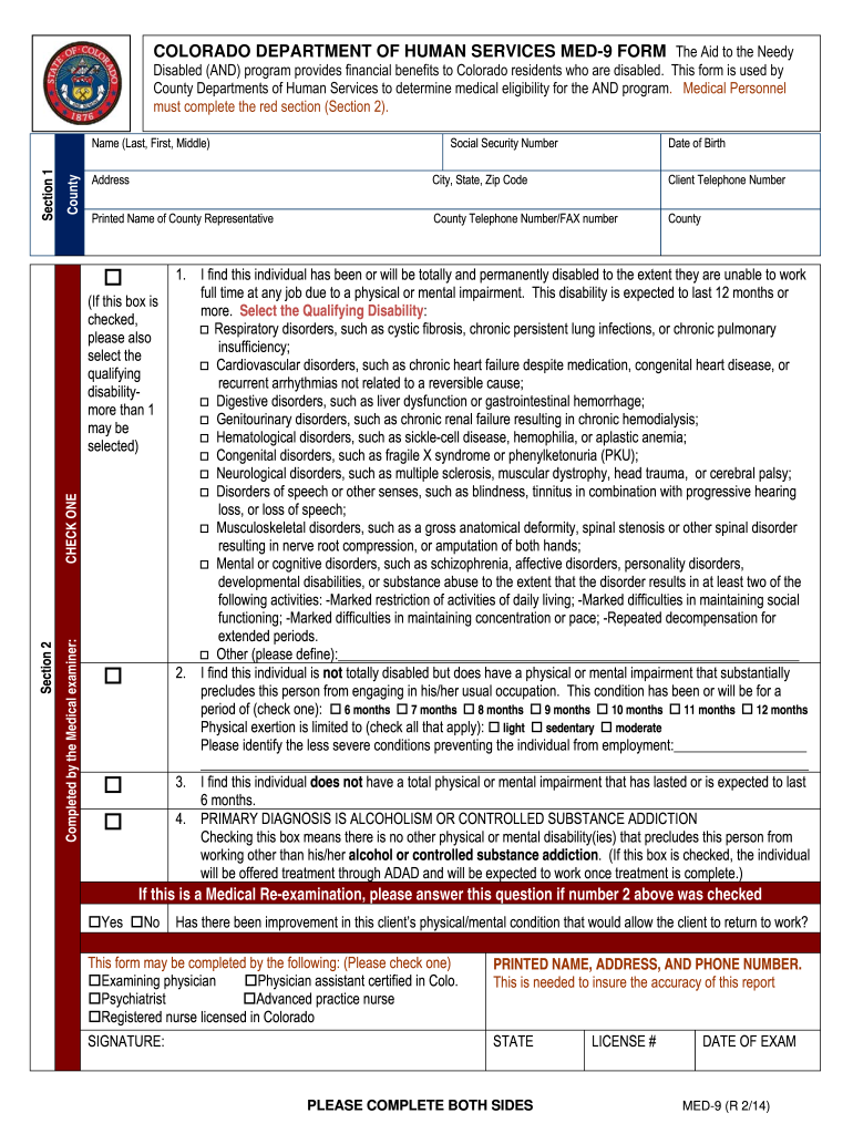 Get and Sign Med 9 Form Colorado 2014-2022