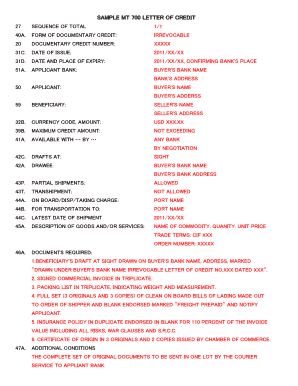 SAMPLE MT 700 LETTER of CREDIT  Form