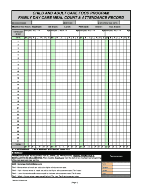 FAMILY DAY CARE MEAL COUNT &amp; ATTENDANCE RECORD  Form