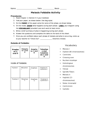 Meiosis Foldable Activity Answer Key  Form