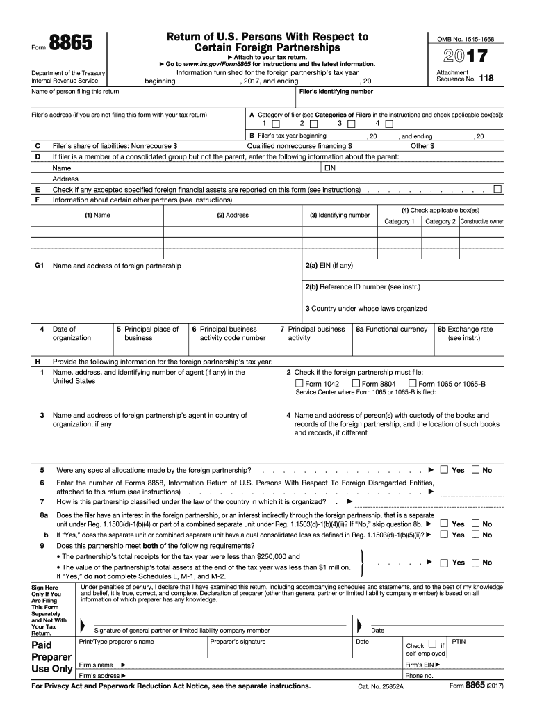  Form 8865pdffillercom 2017