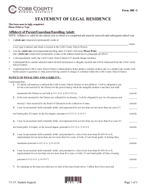 Cobb County Legal Residence Affidavit  Form
