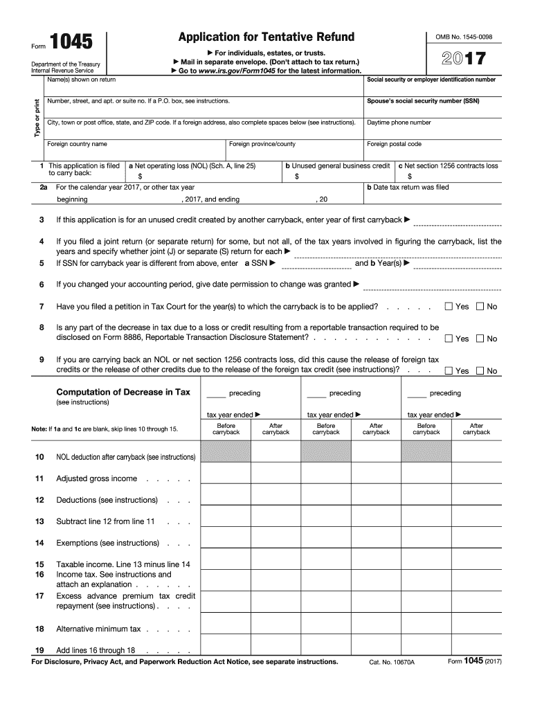 Get and Sign Form 1045 2017-2022