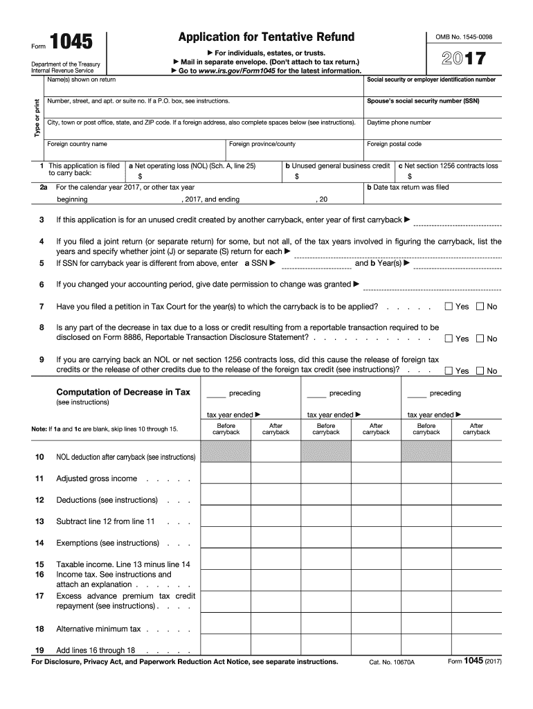  Form 1045 2017