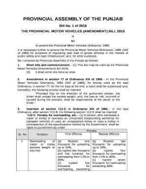 The PROVINCIAL MOTOR VEHICLES AMENDMENT BILL  Form