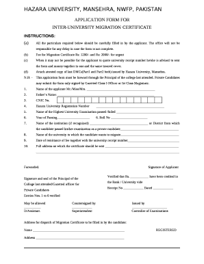 Hazara University Migration Form