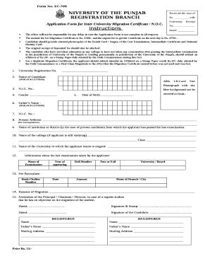 Noc Punjab University  Form