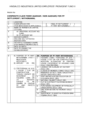 Composite Claim Form Aadhar in Word Format