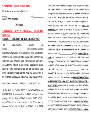 Common Law Vehicular Judicial Notice  Form