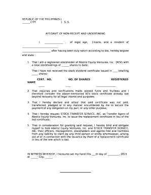 Affidavit of Non Receipt  Form