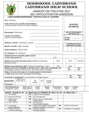 Ladybrand High School Fees  Form