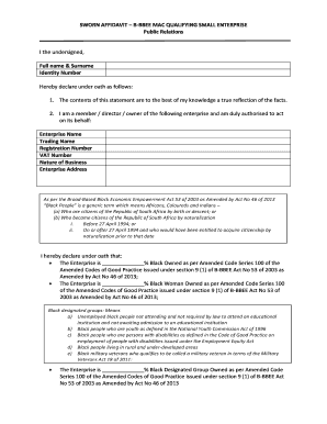 Bbbee Sworn Affidavit  Form