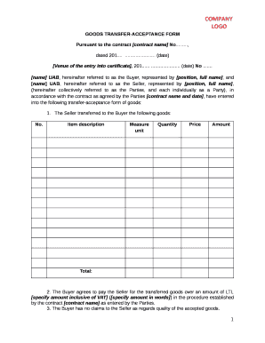 Transfer of Goods Form