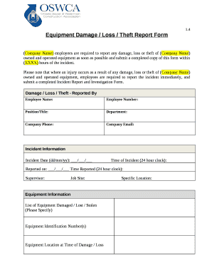 Equipment Damage Report Template Word  Form