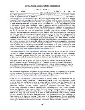 HOTEL PHOTO SHOOTFILMING AGREEMENT  Form