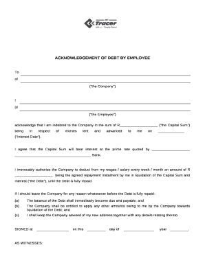 Employee Acknowledgement of Debt Template  Form