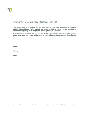 Policy Sign off Sheet Template  Form