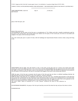 NY 005 Bargain and Sale Deed with Covenant Against Grantors Acts Individual or Corporation Single Sheet NYBTU 8002  Form